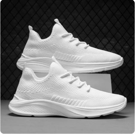 Men's White Mesh Casual Sneakers - Breathable Lightweight Athletic Shoes