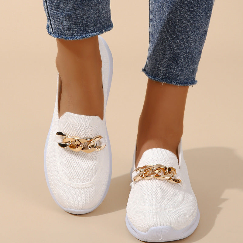 Chain Flats Shoes - Women's Mesh Sports Walking Shoes