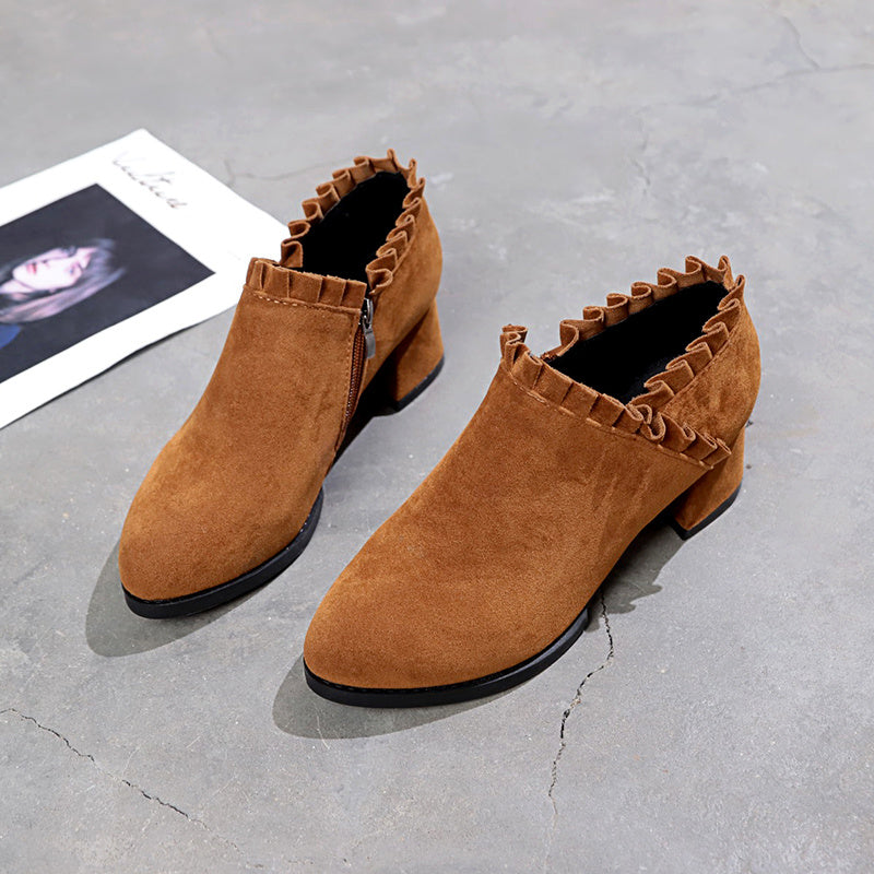 British Style Frosted Martin Boots - Women's Pointed Toe Thick Heel Ankle Boots