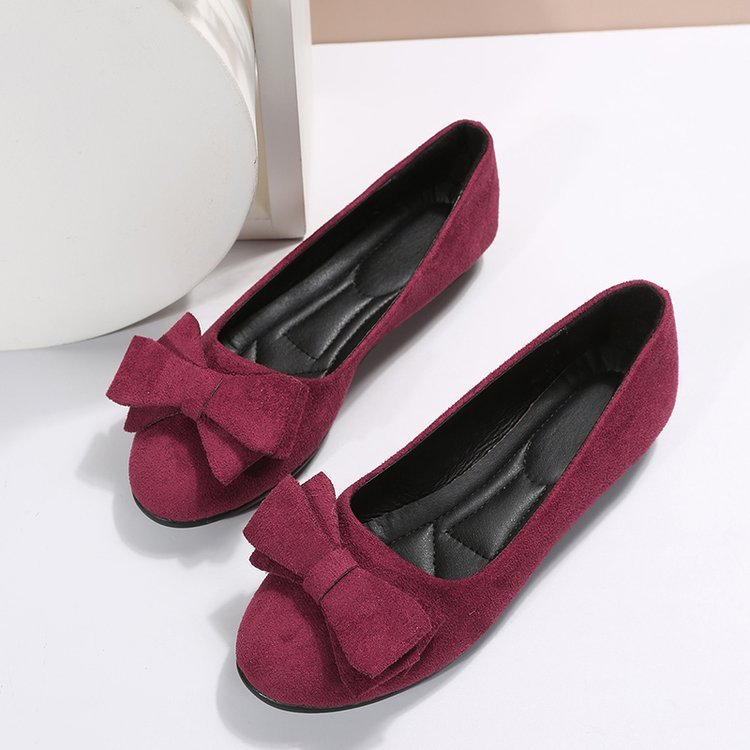 Women's Plus Size Suede Bow Gommino Flats - Rubber Sole Casual Shoes