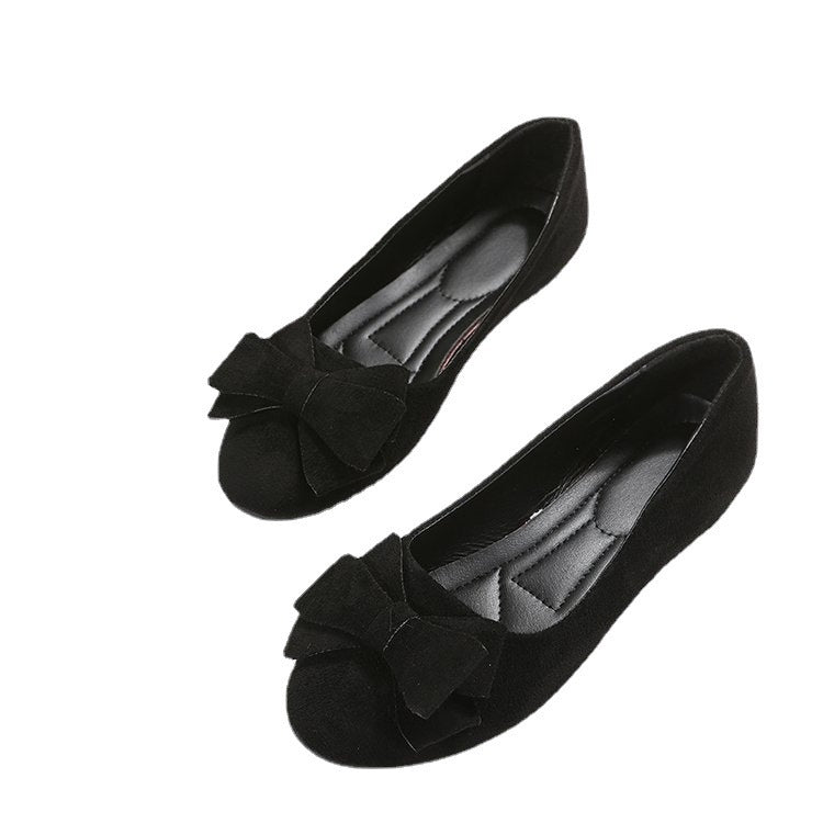 Women's Plus Size Suede Bow Gommino Flats - Rubber Sole Casual Shoes
