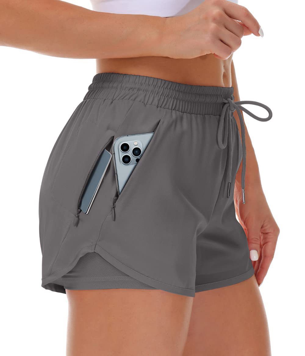 Women's 2-in-1 Sports Shorts - Running Yoga Two-Piece Athletic Shorts