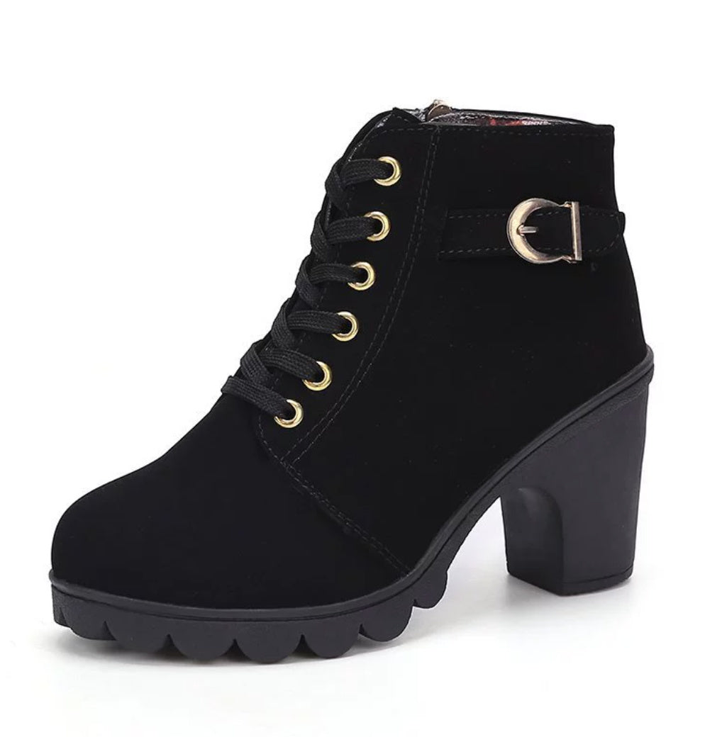 Women's Leopard Print Ankle Boots - Square Heel Suede Lace-Up Boots
