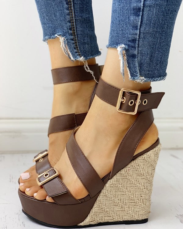 Women's Large Size Straw Woven Wedge Sandals - Super High Heel Platform Shoes