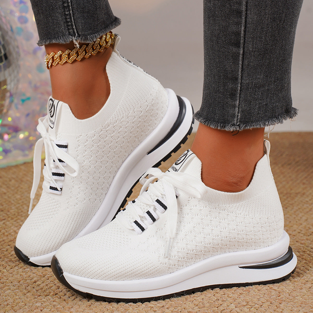 Women's Plus Size Platform Sneakers - Casual Lace-Up Mesh Athletic Shoes