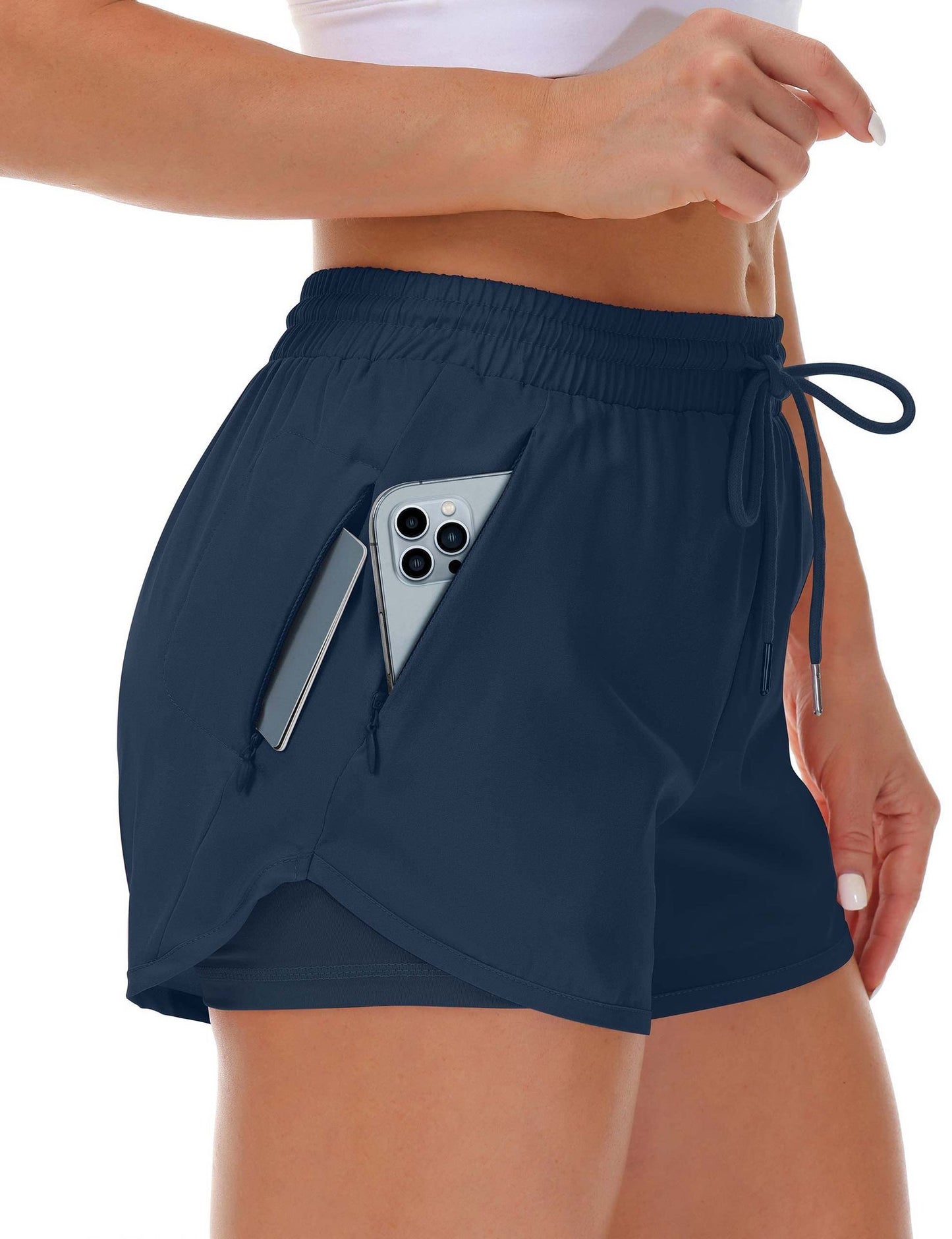 Women's 2-in-1 Sports Shorts - Running Yoga Two-Piece Athletic Shorts