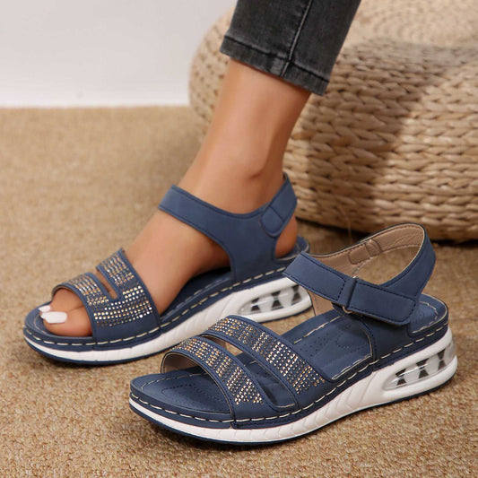 Women's Rhinestone Wedge Sandals - Air Cushion Roman Beach Shoes