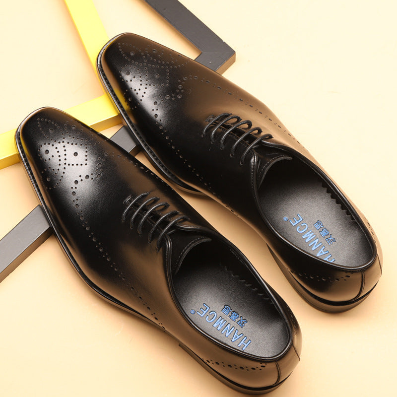 Brock Carved Men's Business Dress Shoes - Pointed Leather Formal Footwear