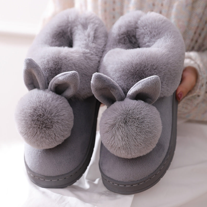 Women's Fluffy Cat Slippers - Warm Thick-Bottom Indoor Cotton Shoes