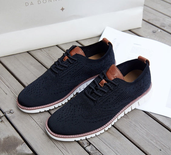 Men's Knitted Lace-Up Casual Shoes - Brogues Style Breathable Sneakers