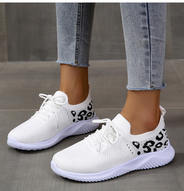 Women's Leopard Print Sneakers - Trendy Lace-Up Sports Shoes