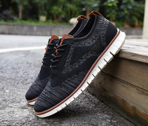 Men's Knitted Lace-Up Casual Shoes - Brogues Style Breathable Sneakers