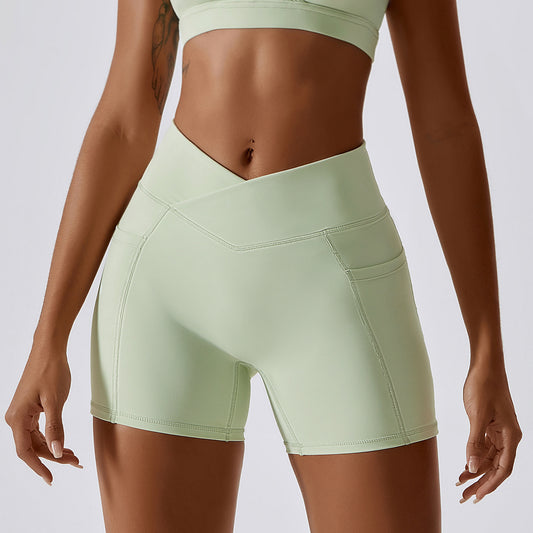 Women's Cross Waist Running Fitness Shorts - Stylish Athletic Tights