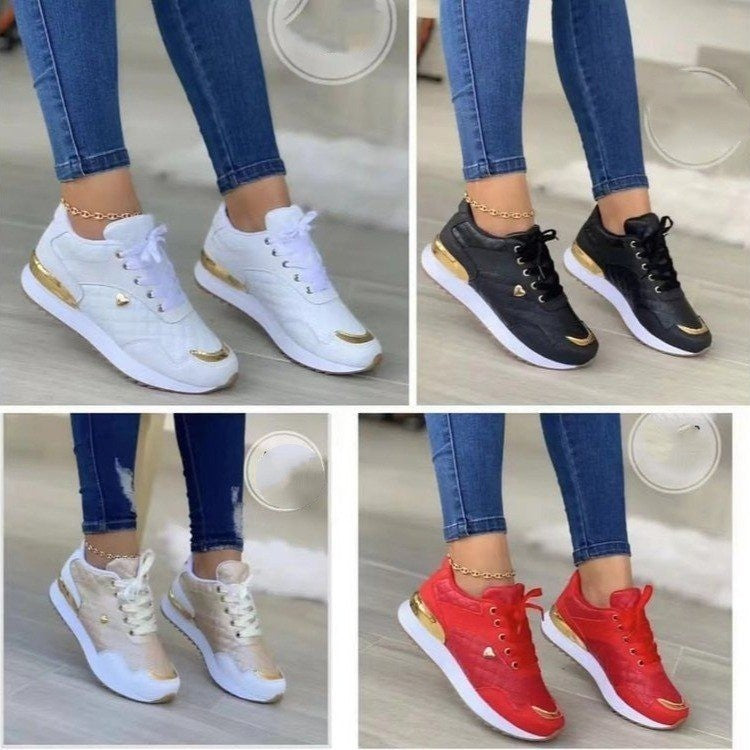 Women's Plaid Lace-Up Shoes - Thick-Soled Casual Shoes for Autumn & Winter