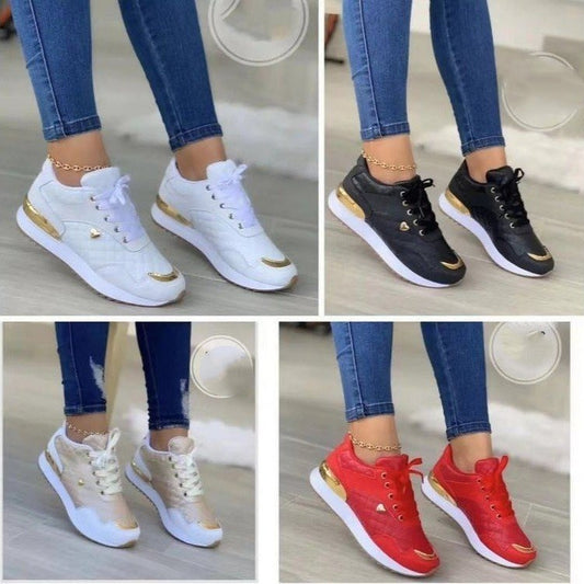 Women's Plaid Lace-Up Shoes - Thick-Soled Casual Shoes for Autumn & Winter