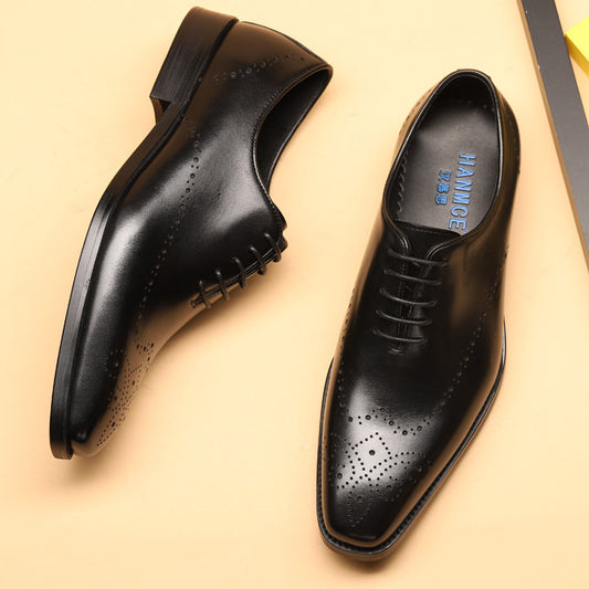 Brock Carved Men's Business Dress Shoes - Pointed Leather Formal Footwear