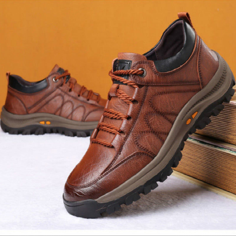 Men's Casual Leather Hiking Shoes - Outdoor Trail Walking Boots