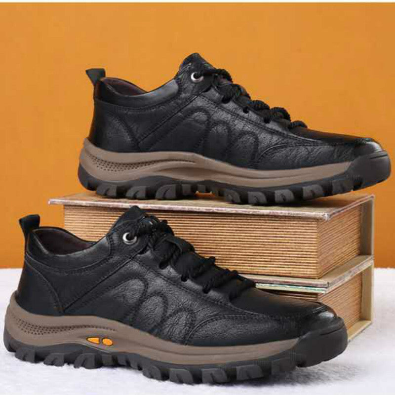 Men's Casual Leather Hiking Shoes - Outdoor Trail Walking Boots