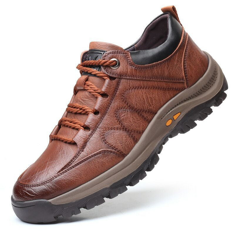 Men's Casual Leather Hiking Shoes - Outdoor Trail Walking Boots