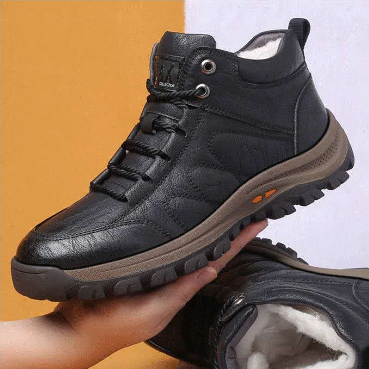 Men's Winter Cotton Wool Lined Sports Shoes - Warm Leather Sneakers