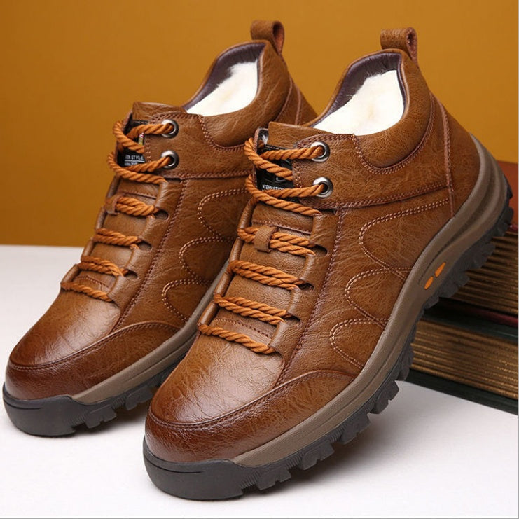 Men's Winter Cotton Wool Lined Sports Shoes - Warm Leather Sneakers