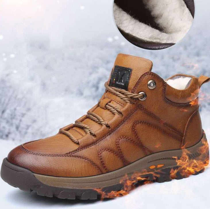 Men's Winter Cotton Wool Lined Sports Shoes - Warm Leather Sneakers