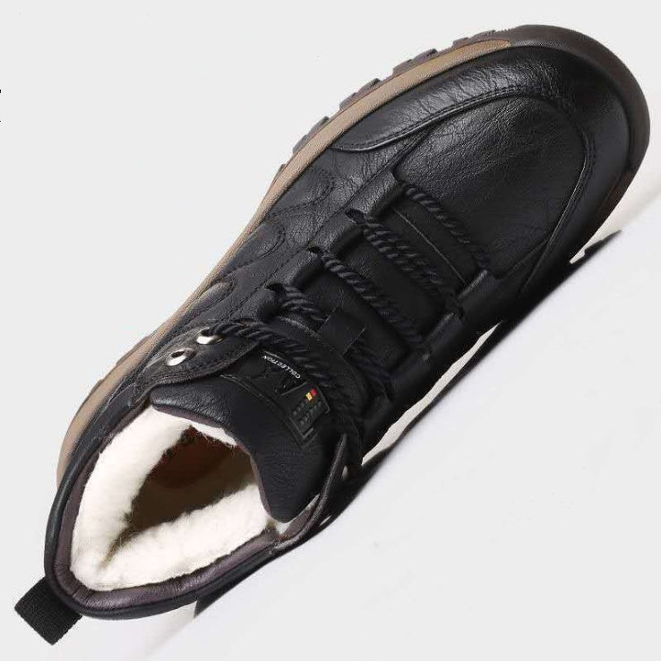 Men's Winter Cotton Wool Lined Sports Shoes - Warm Leather Sneakers