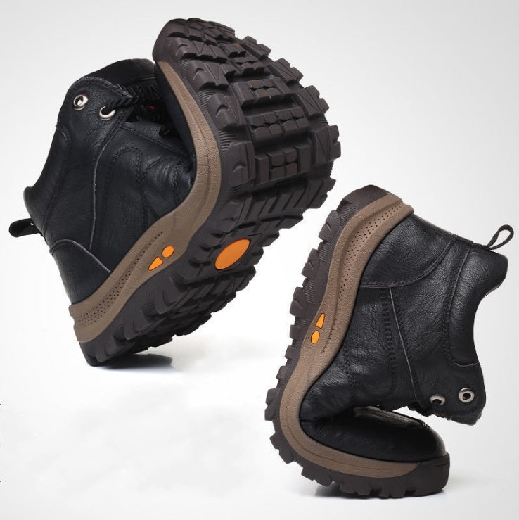 Men's Winter Cotton Wool Lined Sports Shoes - Warm Leather Sneakers