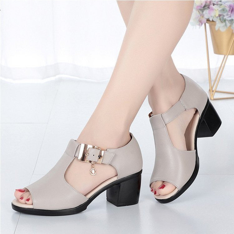 Women's Comfort Thick Heel Buckle Sandals - Maternal Care Walking Shoes