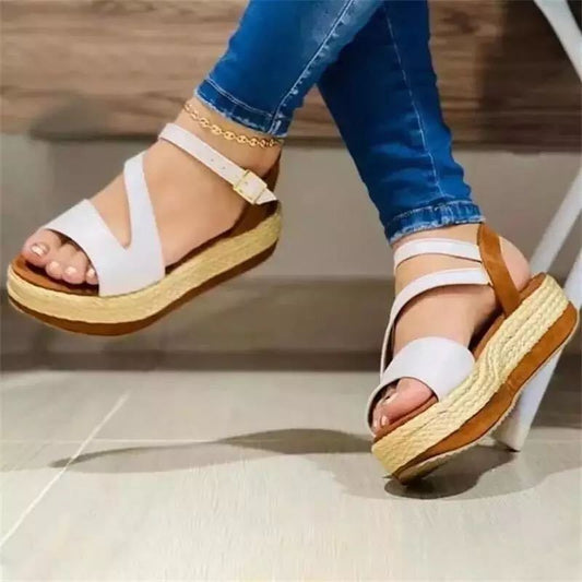 Women's Platform Sandals - Hollow Buckle Roman Style Shoes