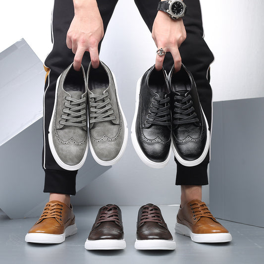 Men's Fashion Trend Breathable Leather Sneakers - Casual Athletic Shoes