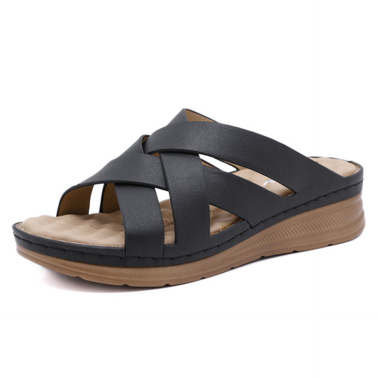 Leisure Wedge Heel Sandals - Women's Comfortable Cross Strap Summer Shoes