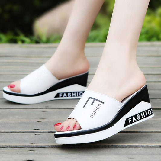 Wedge Heel Mid-Heel Slippers - Women's Comfortable Casual Slip-On Shoes
