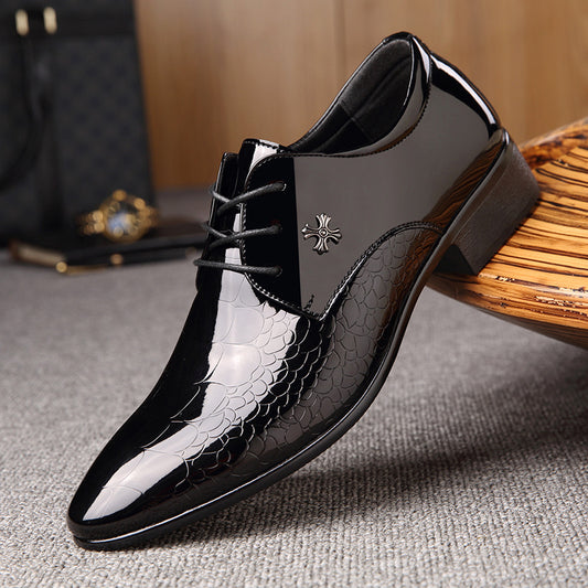 Shiny Lace-Up Fashion Dress Shoes - Men's Glossy Formal Footwear