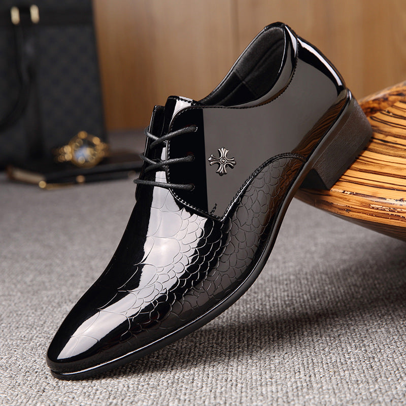 Shiny Lace-Up Fashion Dress Shoes - Men's Glossy Formal Footwear