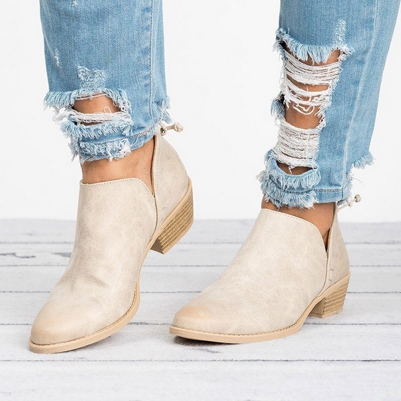 Women's Butterfly-Knot Ankle Boots - Med High Heel Slip-On Short Boots