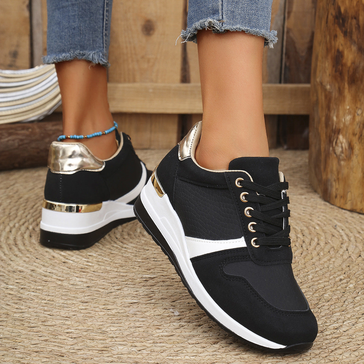 Women's Plus Size Casual Sneakers - Lace-Up Comfortable Athletic Shoes