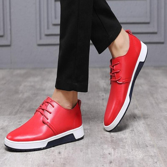 Men's Breathable Perforated Leather Shoes - Youth Casual Sneakers