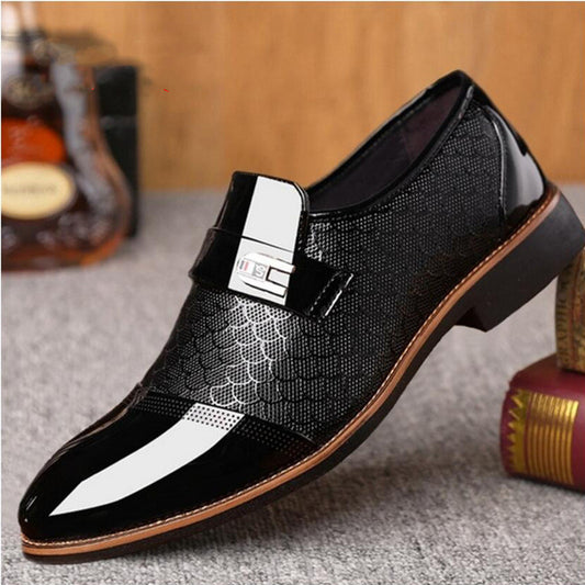 Men's Embossed Leather Shoes - Textured Casual Dress Shoes