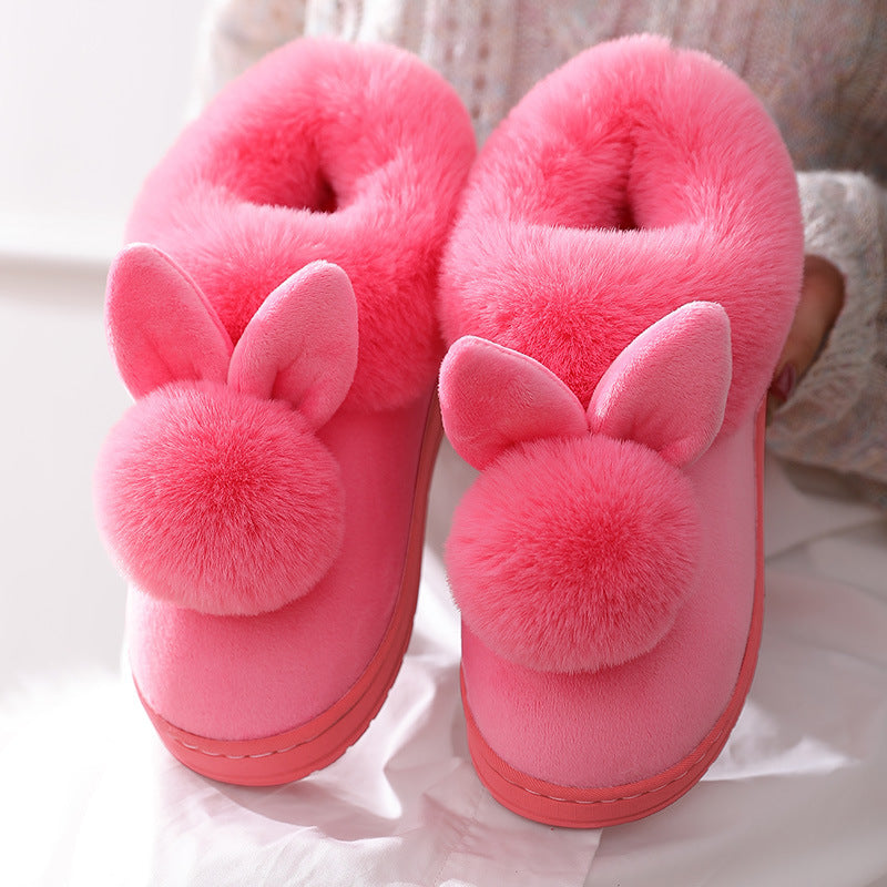 Women's Fluffy Cat Slippers - Warm Thick-Bottom Indoor Cotton Shoes