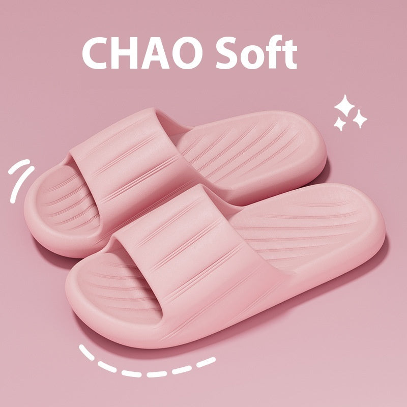 Unisex Striped Home Slippers - Thick Bottom Non-Slip Bathroom Shoes