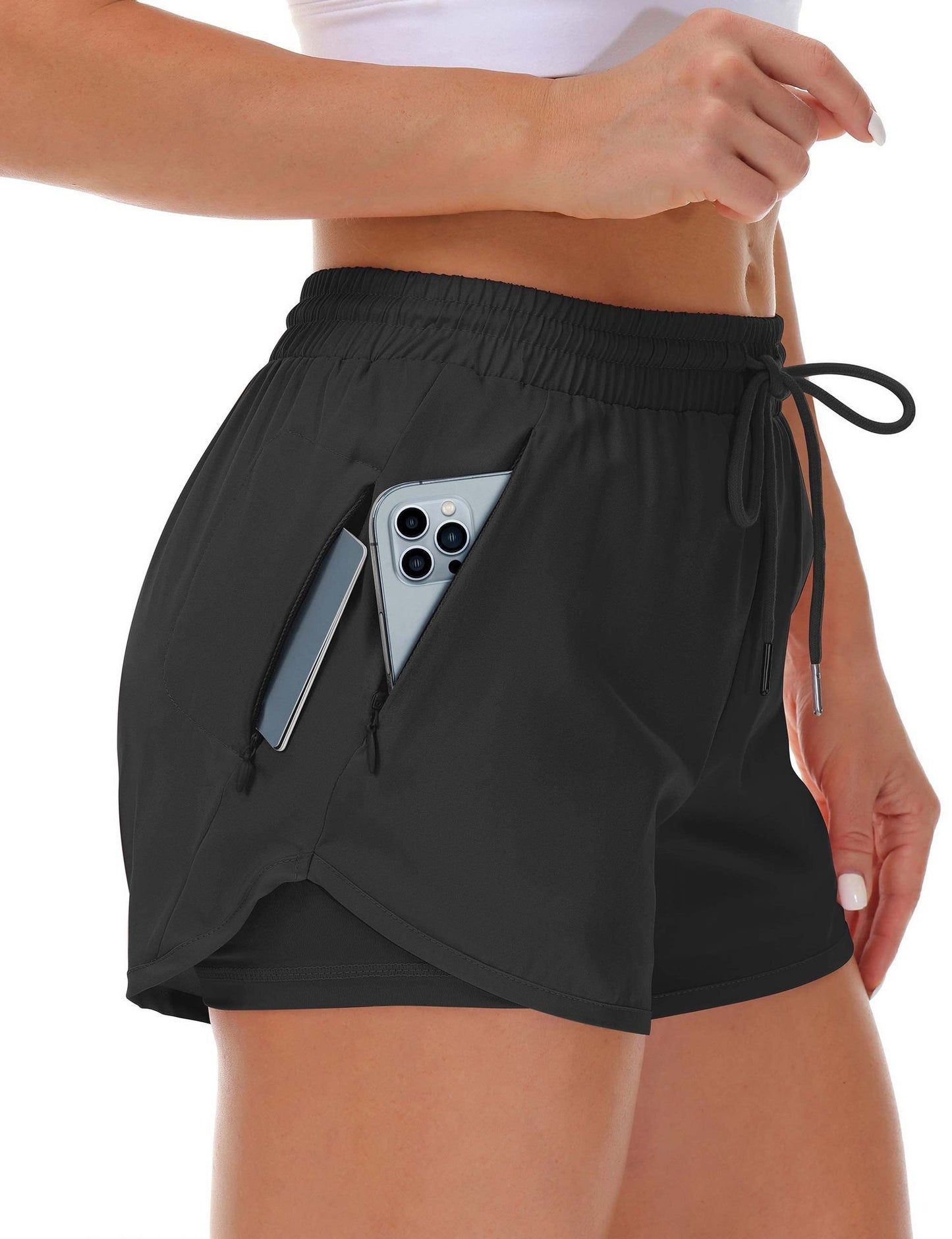 Women's 2-in-1 Sports Shorts - Running Yoga Two-Piece Athletic Shorts