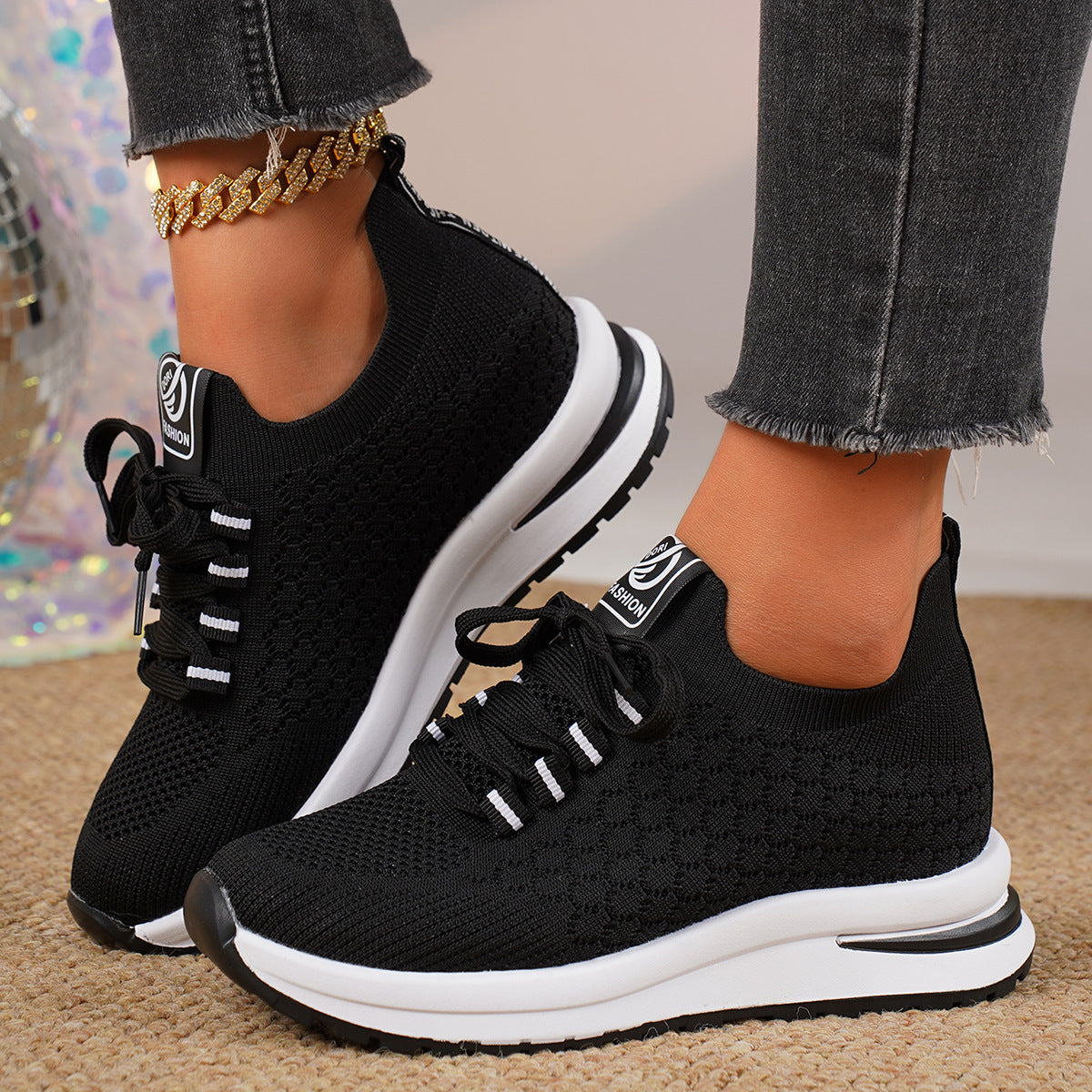 Women's Plus Size Platform Sneakers - Casual Lace-Up Mesh Athletic Shoes