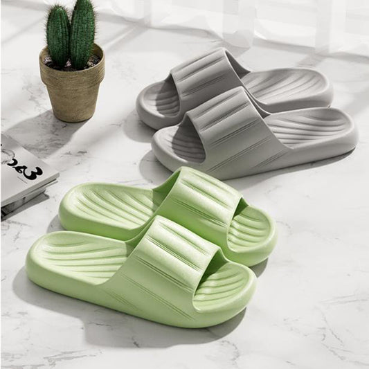 Unisex Striped Home Slippers - Thick Bottom Non-Slip Bathroom Shoes