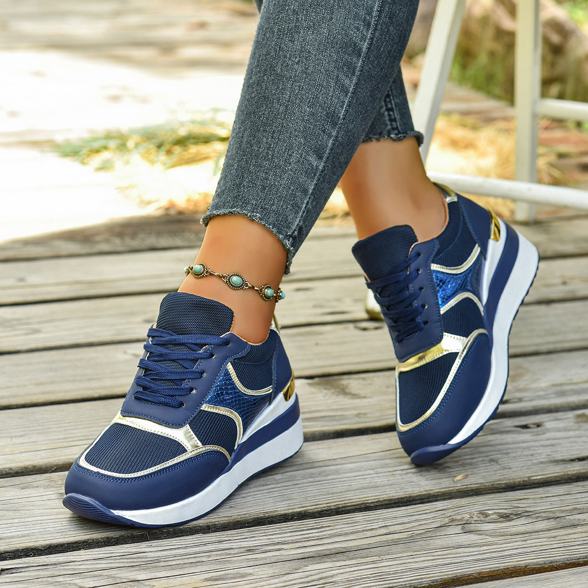 Women's Plus Size Casual Sneakers - Comfortable Mid-Heel Shoes