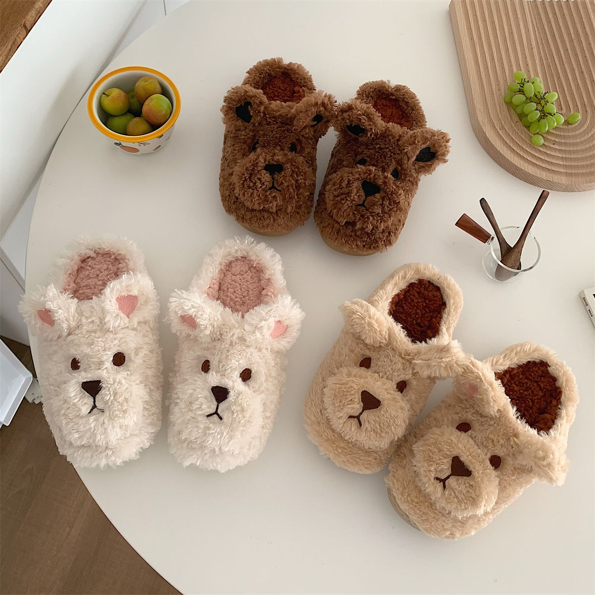 Women's Cartoon Plush Cotton Slippers - Warm Soft-Soled House Shoes
