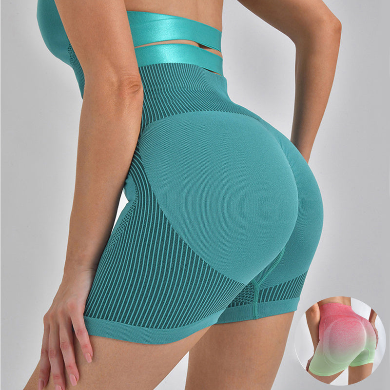 Women's Striped Yoga Shorts - High Waist Hip-Lifting Sports Leggings