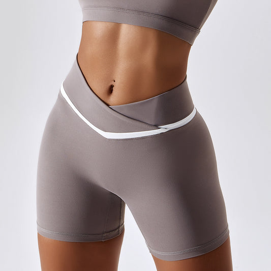 Women's Cross-Waist Running Tights - Quick-Drying Fitness Shorts