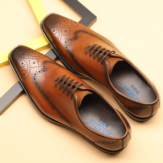 Brock Carved Men's Business Dress Shoes - Pointed Leather Formal Footwear