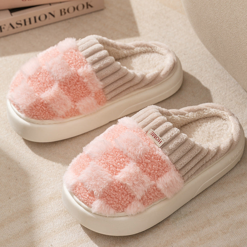 Women's Plaid Plush Slippers - Warm Indoor House Shoes for Autumn & Winter